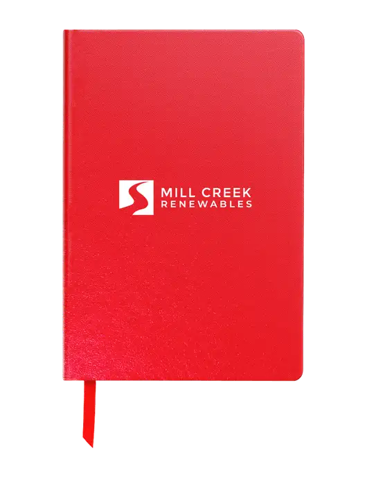Achieve Red Hardcover Journal, 5.5 x 8.37 w/Mill Creek Renewables Logo