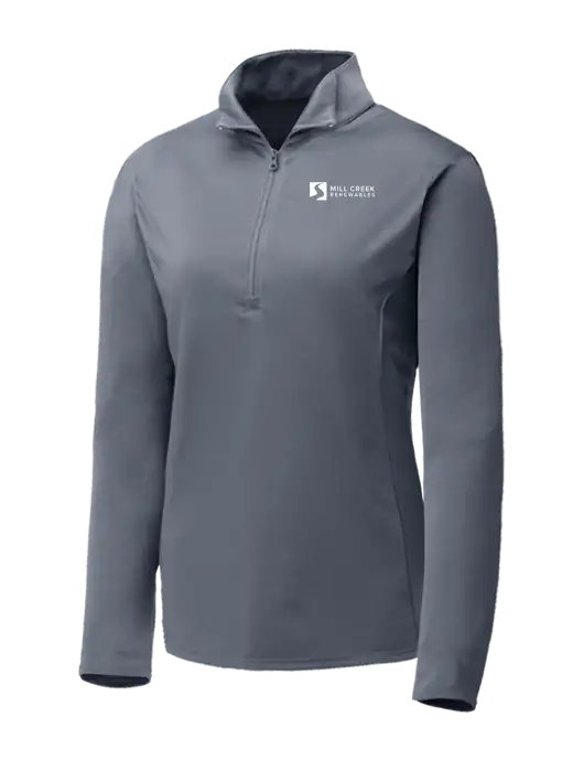 Medium Grey Womens Posicharge Competitor ¼ Zip Pullover w/Mill Creek Renewables Logo
