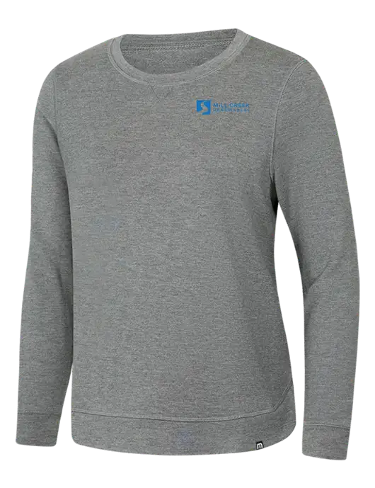 TravisMathew Womens Light Grey Heather Lightweight Long Weekend Crew w/Mill Creek Renewables Logo
