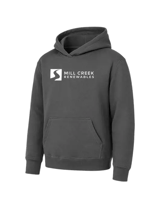 Youth Charcoal 7.8 oz Pullover Hooded Sweatshirt w/Mill Creek Renewables Logo