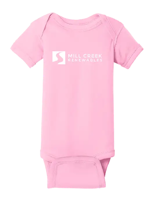 Rabbit Skins Pink Infant Short Sleeve Baby Rib Bodysuit w/Mill Creek Renewables Logo