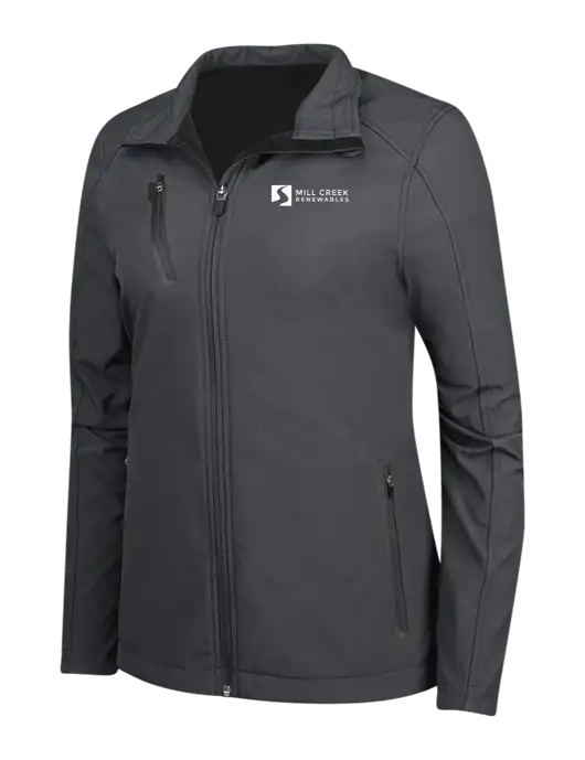 Dark Grey Womens Welded Softshell Jacket w/Mill Creek Renewables Logo