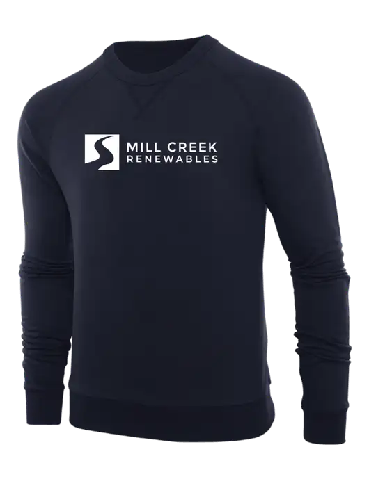 Allmade Dark Navy Organic French Terry Crewneck Sweatshirt w/Mill Creek Renewables Logo