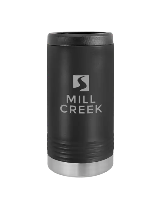Polar Camel Powder Coated Black Vacuum Insulated Slim Beverage Holder w/Mill Creek Renewables Logo