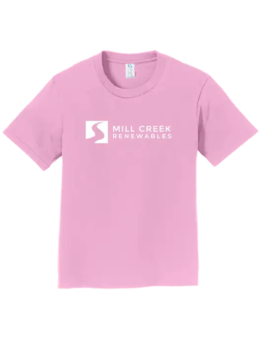 Youth Ring Spun Candy Pink 4.5 oz T-Shirt w/Mill Creek Renewables Logo