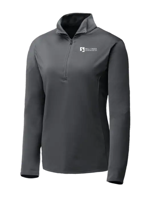 Dark Grey Womens Posicharge Competitor ¼ Zip Pullover w/Mill Creek Renewables Logo