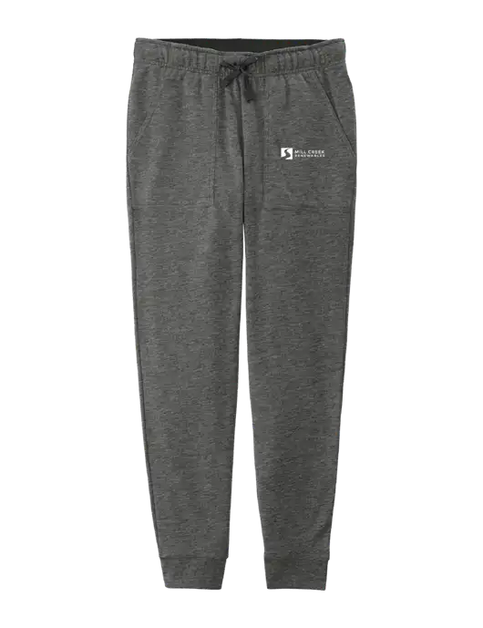 Womens Posicharge Tri-blend Wicking Dark Grey Heather Triad Solid Fleece Jogger w/Mill Creek Renewables Logo