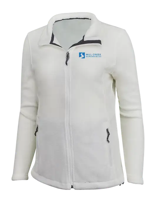 Womens White Fleece Jacket w/Mill Creek Renewables Logo