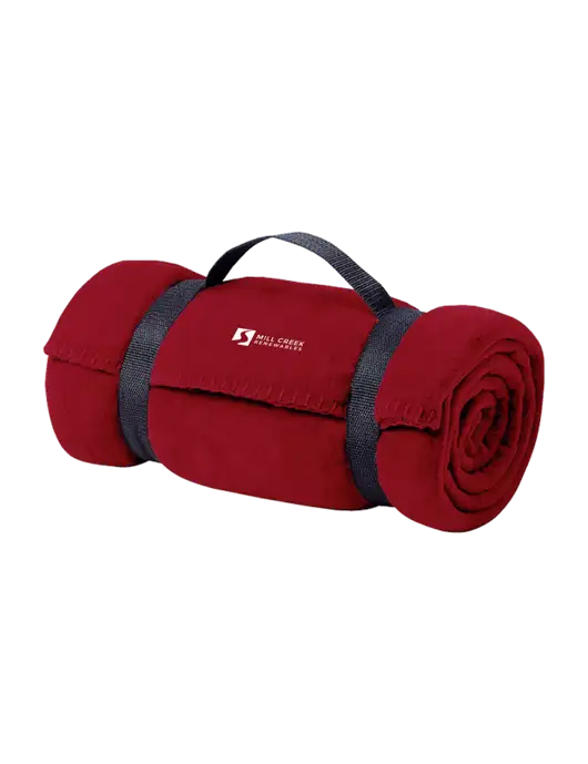 Casual Red Fleece Blanket With Strap w/Mill Creek Renewables Logo