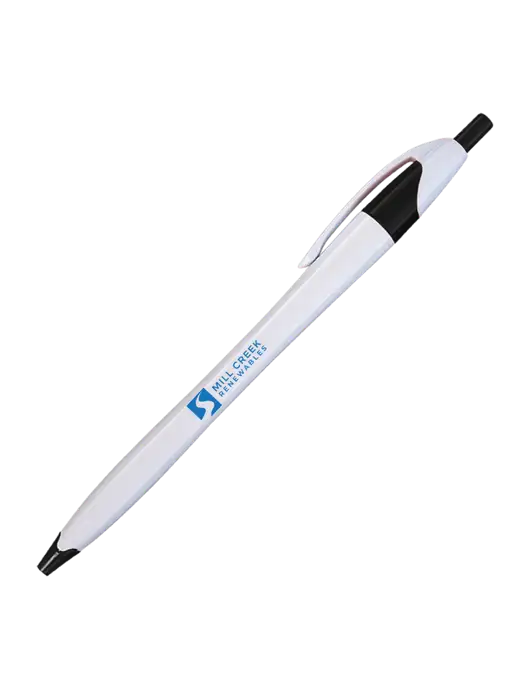 Novella White/Black Classic Pen - Blue Ink w/Mill Creek Renewables Logo
