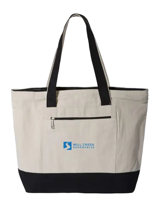 Natural/Black Zippered Tote  w/Mill Creek Renewables Logo