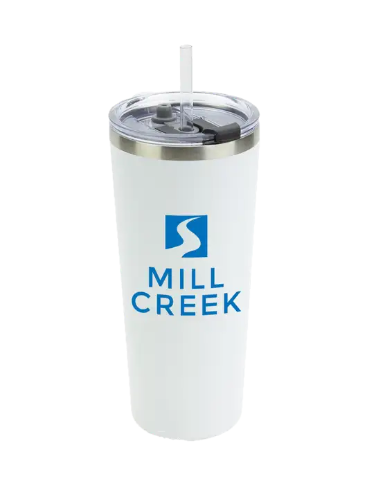 Brighton White 20 oz Insulated Tumbler & Straw w/Mill Creek Renewables Logo