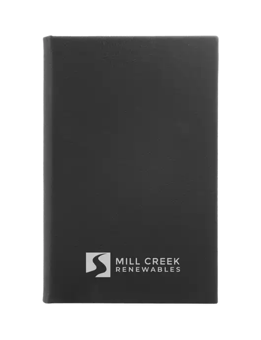 Black Leatherette 5.25 x 8.25 Journal w/Mill Creek Renewables Logo