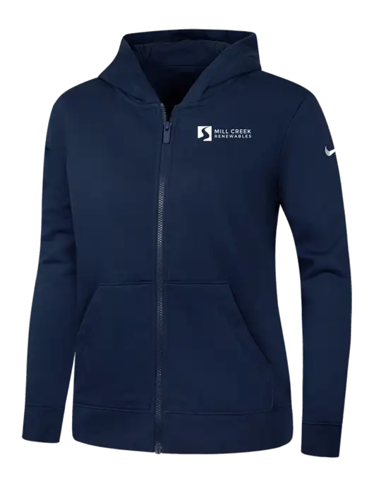 Nike Womens Club Fleece Sleeve Swoosh Full-Zip Dark Navy Hoodie w/Mill Creek Renewables Logo