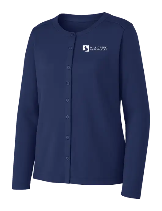 Dress Blue Navy Womens Concept Stretch Button-Front Cardigan Sweater w/Mill Creek Renewables Logo