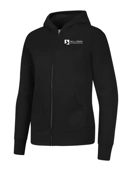 Jet Black Womens Core Fleece Full-Zip Hooded Sweatshirt w/Mill Creek Renewables Logo