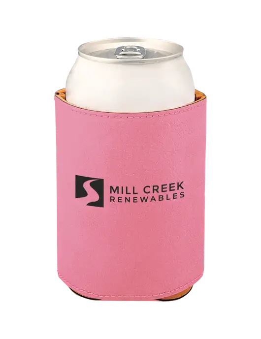 Pink Leatherette Beverage Holder w/Mill Creek Renewables Logo