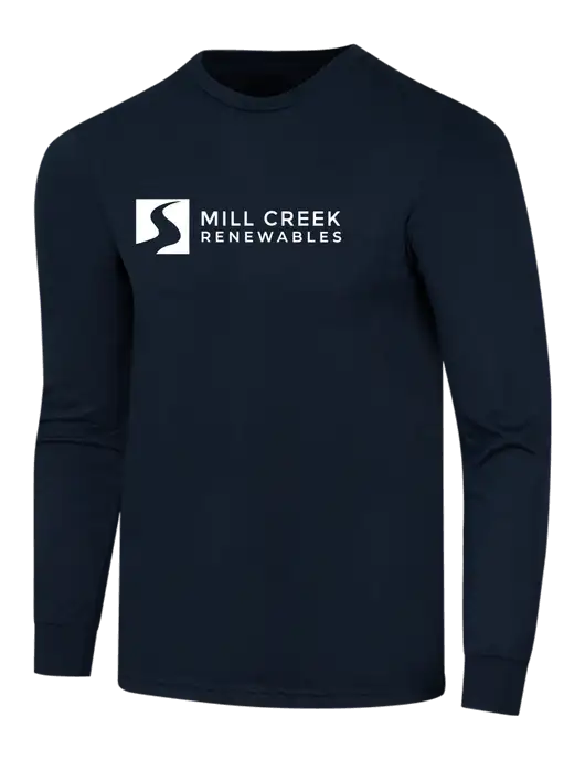 Simply Soft Long Sleeve Navy 4.5 oz, Poly/Combed Ring Spun Cotton T-Shirt w/Mill Creek Renewables Logo