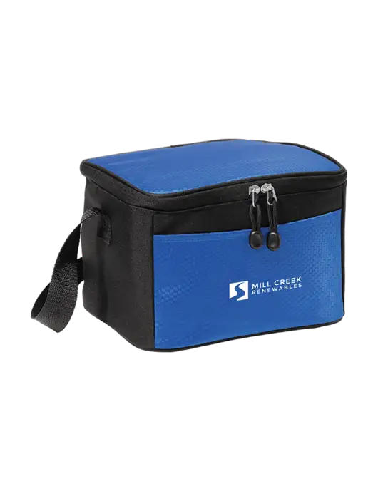 6 Can Twilight Blue/Black Cube Cooler w/Mill Creek Renewables Logo
