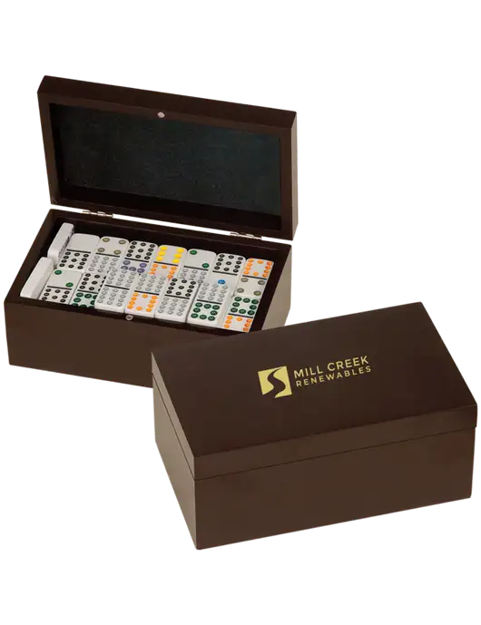Rosewood Double Twelves 91 Piece Dominos Set w/Mill Creek Renewables Logo