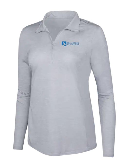 Light Grey Heather Womens Posicharge Tri-Blend Wicking 1/4 Zip Pullover w/Mill Creek Renewables Logo