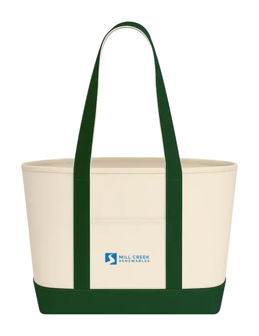 Natural/Dark Green Large Sturdy Cotton Canvas Carryall  w/Mill Creek Renewables Logo