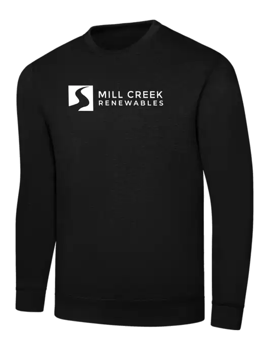 Black 7.8 oz Ring Spun Crew Sweatshirt w/Mill Creek Renewables Logo