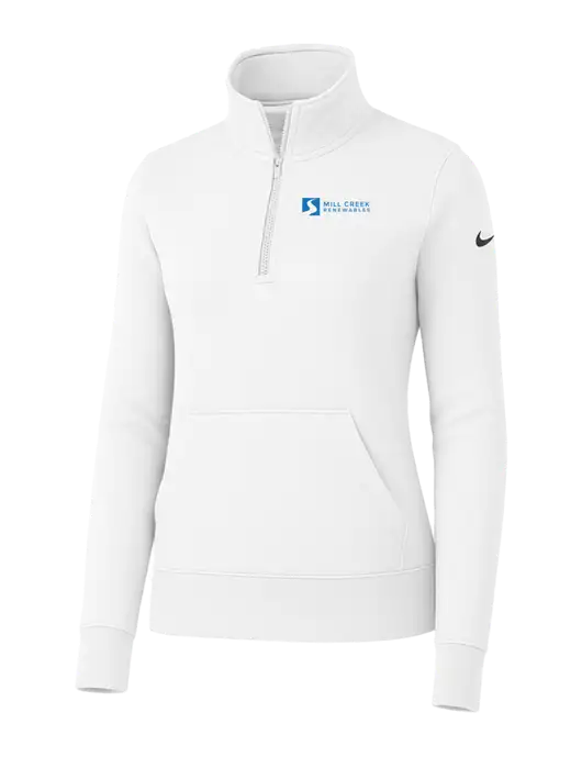 Nike Womens White Club Fleece Sleeve Swoosh 1/2-Zip w/Mill Creek Renewables Logo