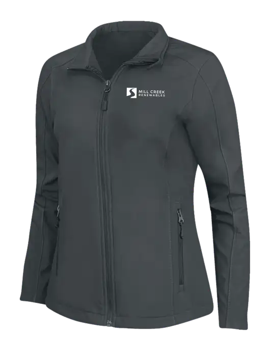 Charcoal Grey Womens Core Soft Shell Jacket w/Mill Creek Renewables Logo