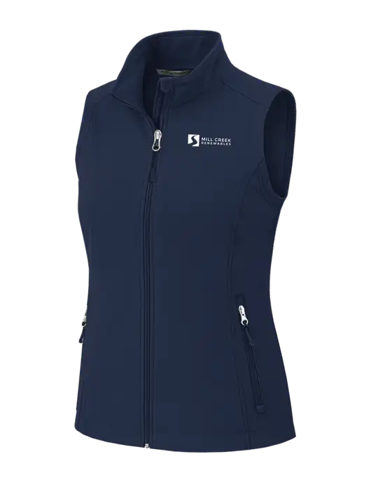 Navy Womens Core Soft Shell Vest w/Mill Creek Renewables Logo
