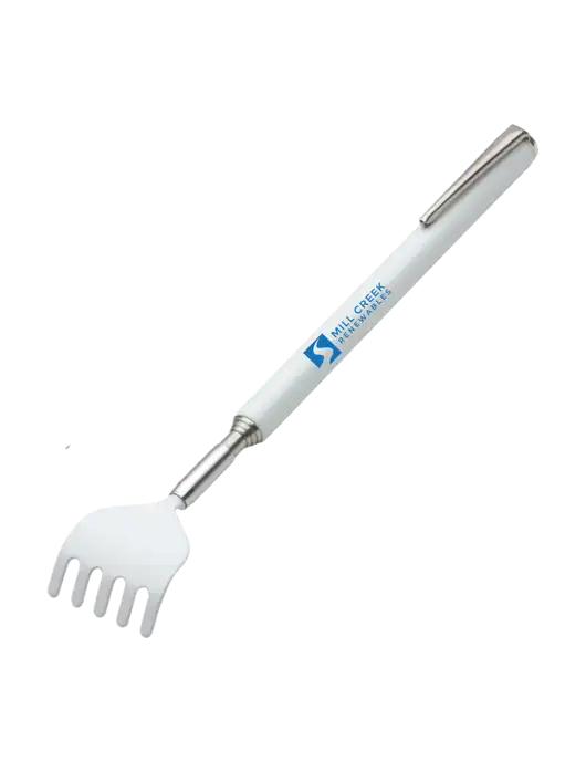 Telescopic White Back Scratcher w/Mill Creek Renewables Logo