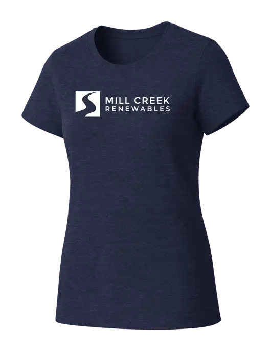 Womens Seriously Soft Heathered Navy T-Shirt w/Mill Creek Renewables Logo