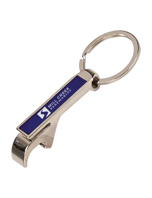 Blue Bottle Opener Keychain w/Mill Creek Renewables Logo