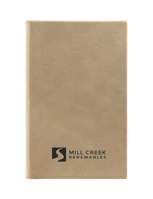 Tan Leatherette 5.25 x 8.25 Journal w/Mill Creek Renewables Logo
