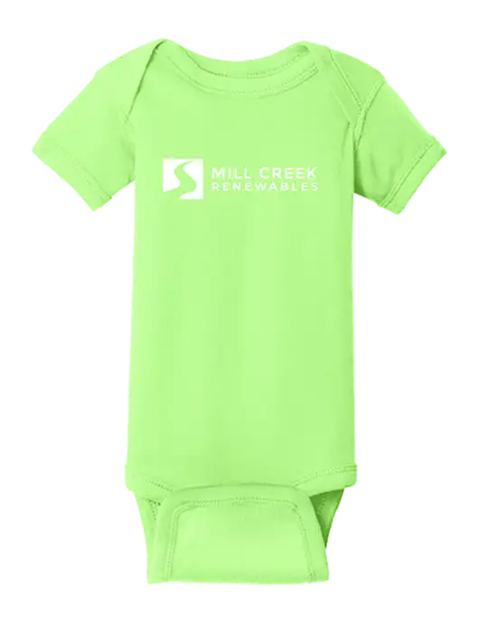 Rabbit Skins Neon Green Infant Short Sleeve Baby Rib Bodysuit w/Mill Creek Renewables Logo