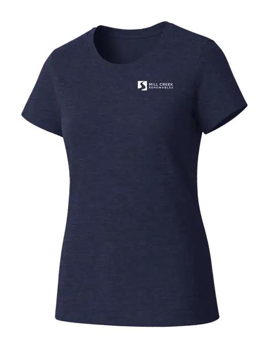 Womens Seriously Soft Heathered Navy T-Shirt w/Mill Creek Renewables Logo