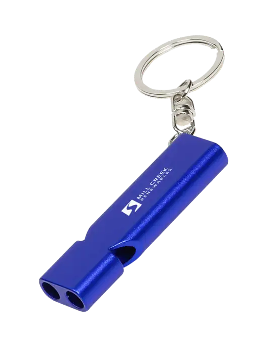 Quick Alert Blue Safety Whistle w/Mill Creek Renewables Logo