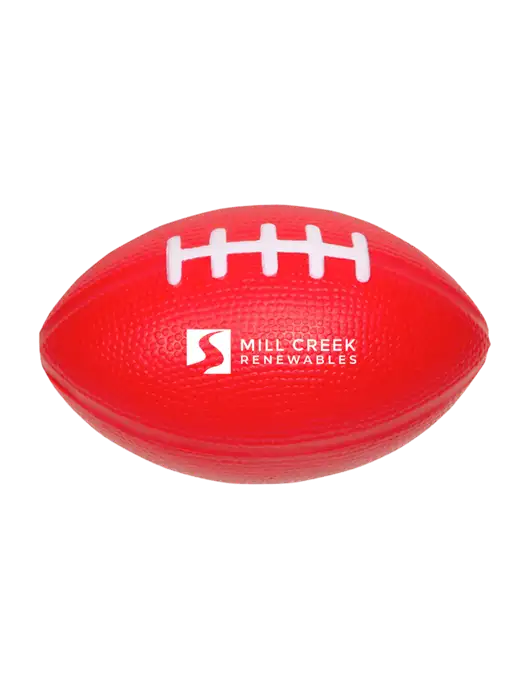 Red Stress Reliever Football w/Mill Creek Renewables Logo