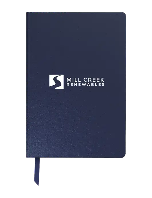 Achieve Navy Hardcover Journal, 5.5 x 8.37 w/Mill Creek Renewables Logo