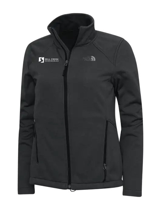 North Face Dark Grey Heather Womens Ridgewall Soft Shell Jacket w/Mill Creek Renewables Logo