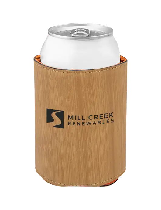 Bamboo Leatherette Beverage Holder w/Mill Creek Renewables Logo