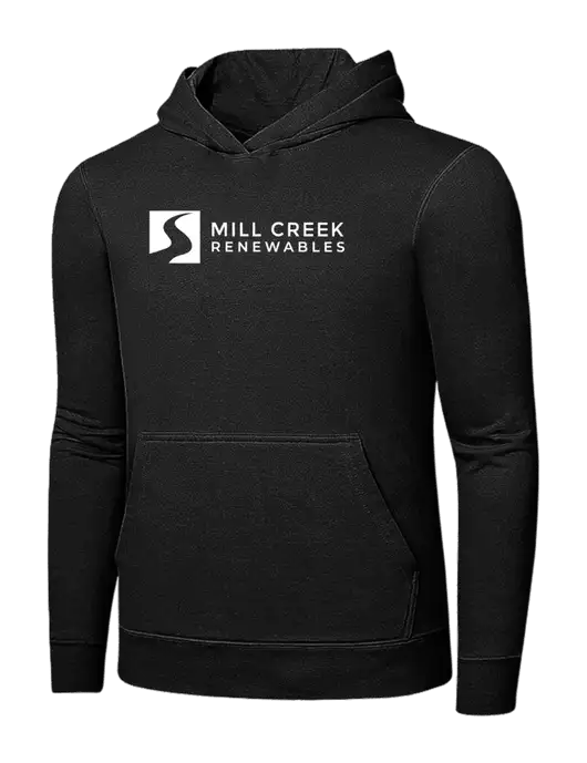 Jet Black 7.8 oz Ring Spun Hooded Sweatshirt w/Mill Creek Renewables Logo