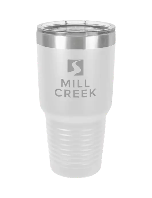 Polar Camel 30 oz Powder Coated White Vacuum Insulated Tumbler  w/Mill Creek Renewables Logo
