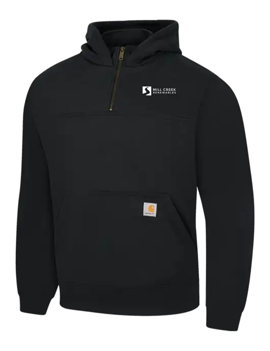 Carhartt Black Rain Defender Paxton Heavyweight Hooded 1/4 Zip Mock Sweatshirt w/Mill Creek Renewables Logo