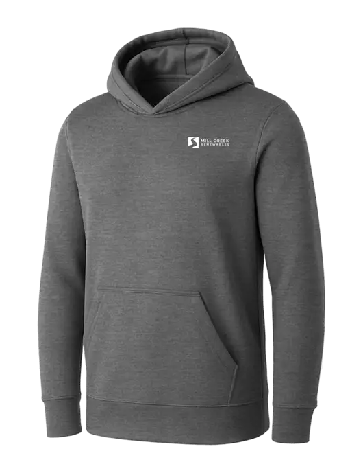 Womens Medium Grey Heather Core Fleece Pullover Hooded Sweatshirt w/Mill Creek Renewables Logo