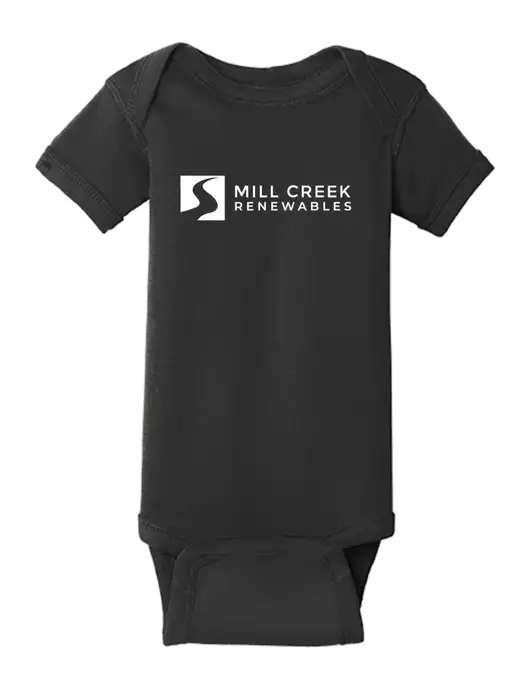 Rabbit Skins Black Infant Short Sleeve Baby Rib Bodysuit w/Mill Creek Renewables Logo