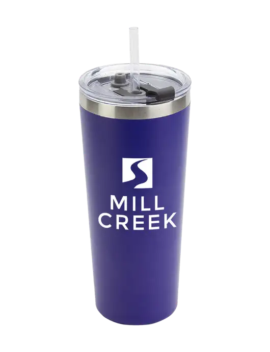 Brighton Blue 20 oz Insulated Tumbler & Straw w/Mill Creek Renewables Logo