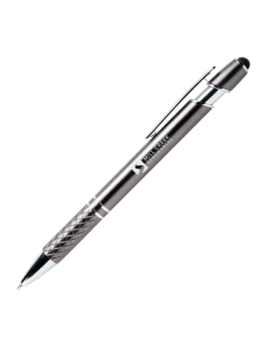 Valencia Gunmetal Stylus Pen - Black Ink w/Mill Creek Renewables Logo