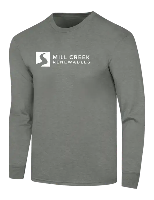 Simply Soft Long Sleeve Heathered Charcoal 4.5 oz, Poly/Combed Ring Spun Cotton T-Shirt w/Mill Creek Renewables Logo