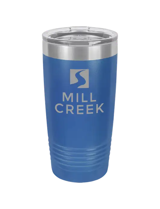 Polar Camel 20 oz Powder Coated Royal Vacuum Insulated Tumbler w/Mill Creek Renewables Logo